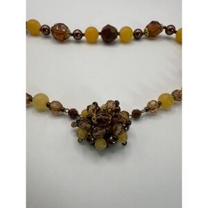 Vintage Beaded Statement Necklace – Amber Yellow Glass Beads